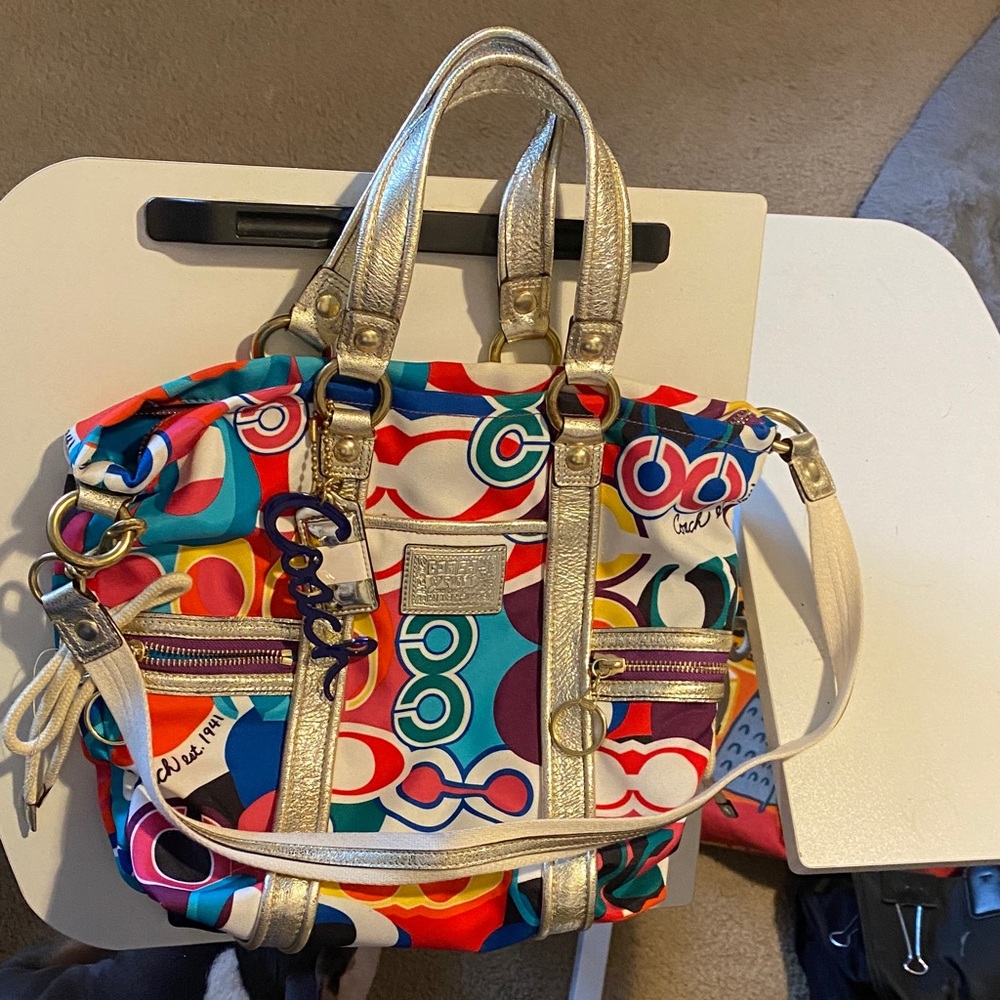 Coach Multicolor Tote with Silver Handles
